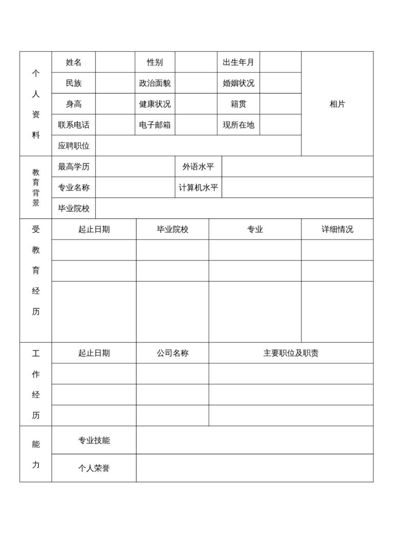 副业简历模板单页表格简历 48.docx