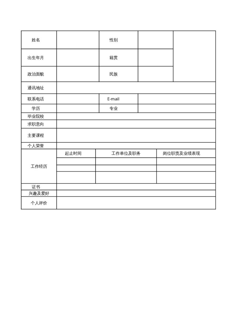 工作简历模板表格07.docx