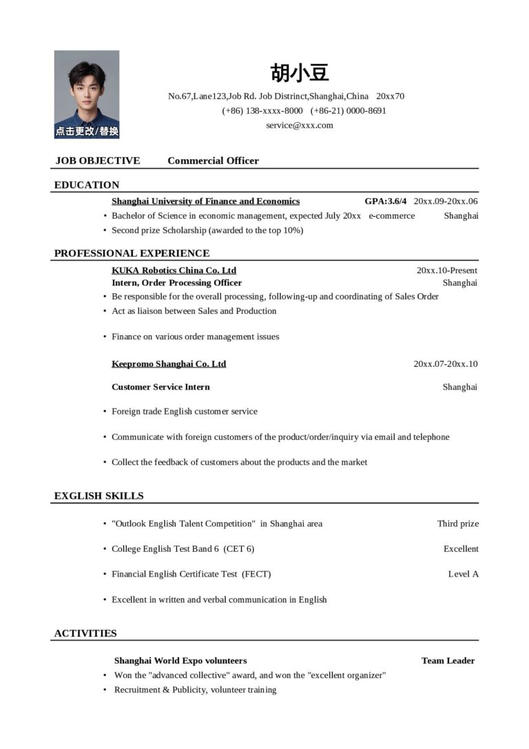 干净整洁简历模板Resume_Template_for_Commercial_Officer_商务专员英文简历模版（外贸）.docx
