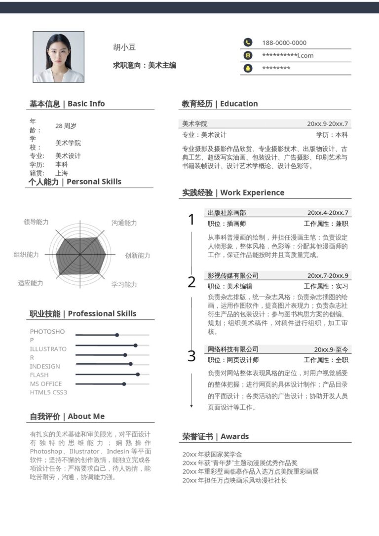 手写体风格简历模板美术主编-单页1076.docx