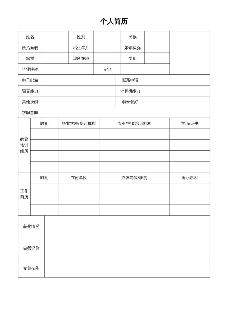 欧美风简历模板表格15.docx