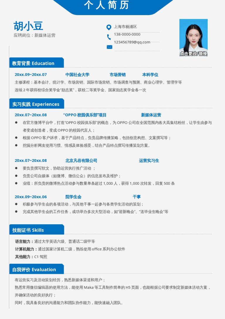 简历修改模板突出项目成果的简历模板新媒体-单页209.docx